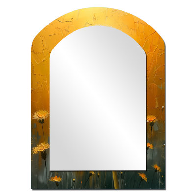 Art nouveau blanc et jaune collage de pissenlit I - miroir décoratif arche de pissenlit, miroir mural asymétrique traditionnel