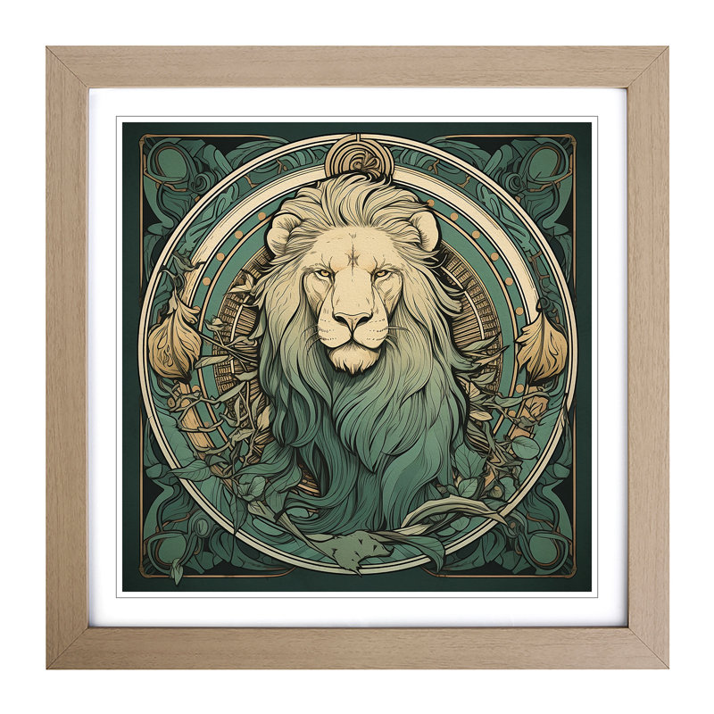 Lion Art Nouveau No.2 - Framed Print, Oak