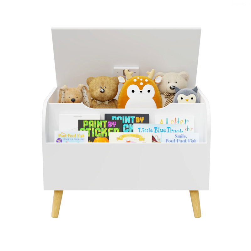 Boîte à jouets, organisateur de rangement pour jouets avec couvercle rabattable, charnière de sécurité