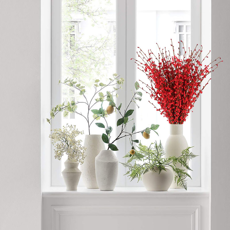 15 Pcs Fleurs Faux Fleurs De Jasmin Chatte Saule Branches Pour Vases De Mariage Bureau À Domicile Cuisine Décoration, Rouge