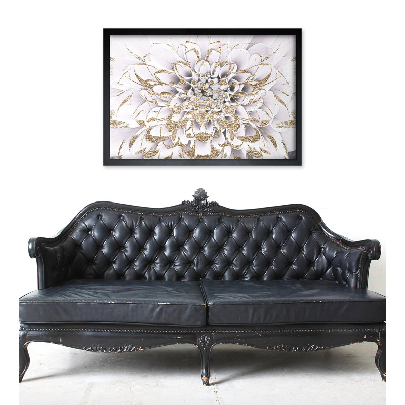 Impression sur toile tendue, "Floralia Blanc", 12" H x 17" W x 0.5" D, Encadré, Noir