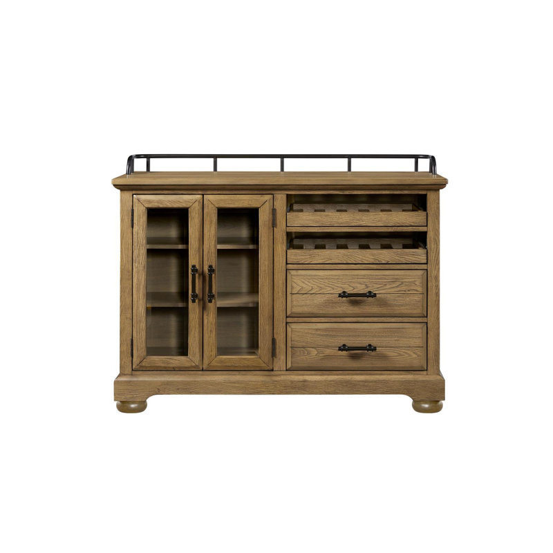 Preciado Dining Server with Wine Storage & Glass Doors – Caramel Elm Veneer, Carmel