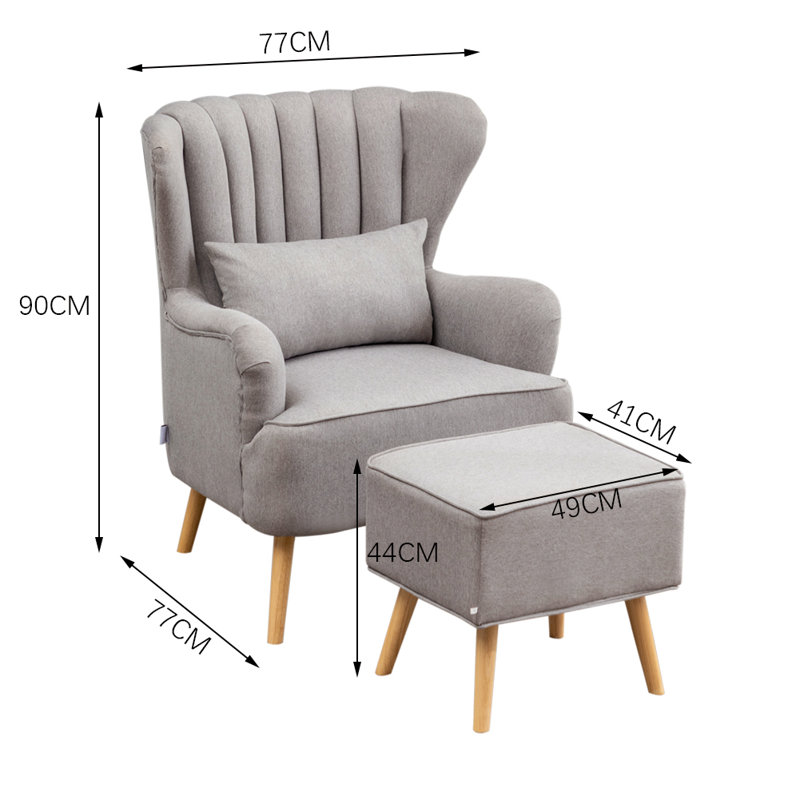 Grey Linen Sofa with Pillow Footstool