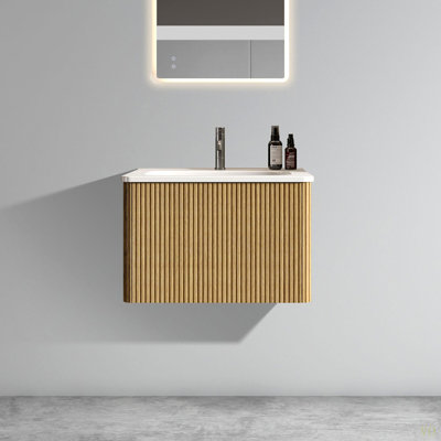 Meuble-lavabo rayé 24 po avec lavabo en céramique, meuble-lavabo mural flottant pour salle de bain moderne, pré-assemblé