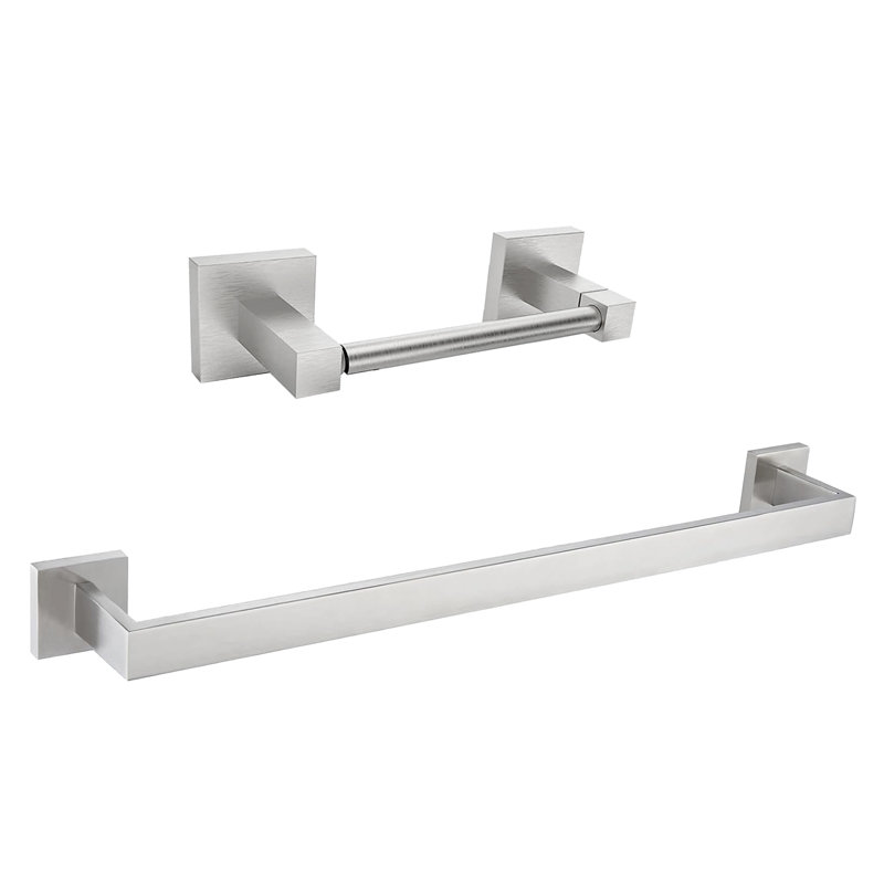 Ensemble de quincaillerie de salle de bain 2 pièces avec porte-papier hygiénique et barre à serviettes en nickel brossé