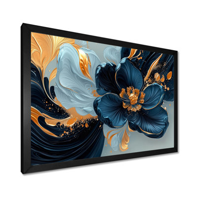 «Golden Arrangement», art mural marguerites en velours bleu - encre d'or