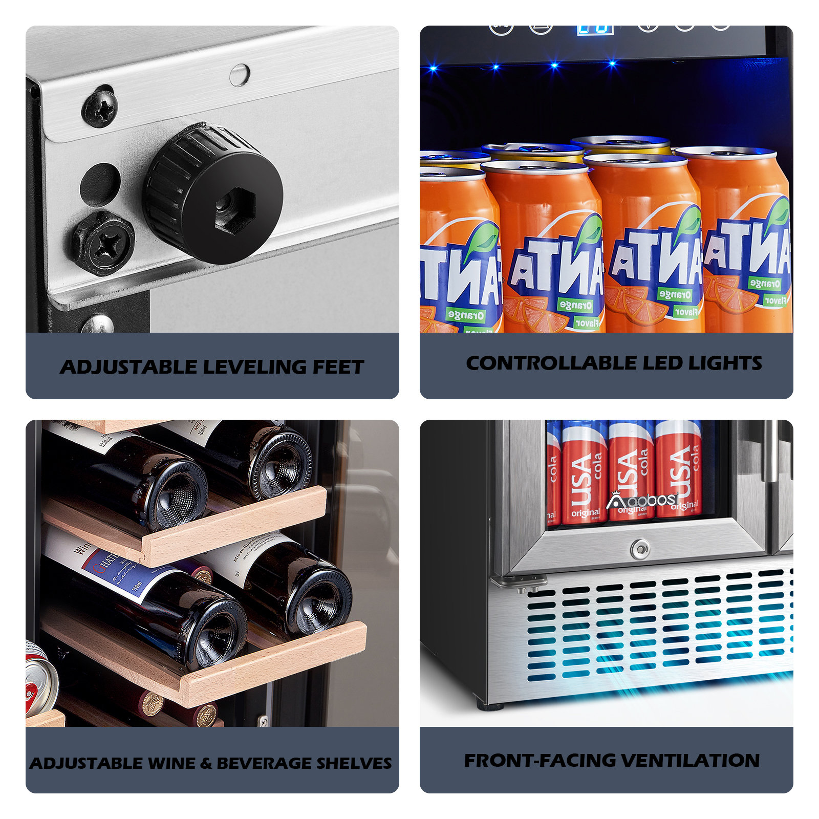 AOBOSI 57 Cans (12 oz.) 3 Cubic Feet Beverage Refrigerator with Wine