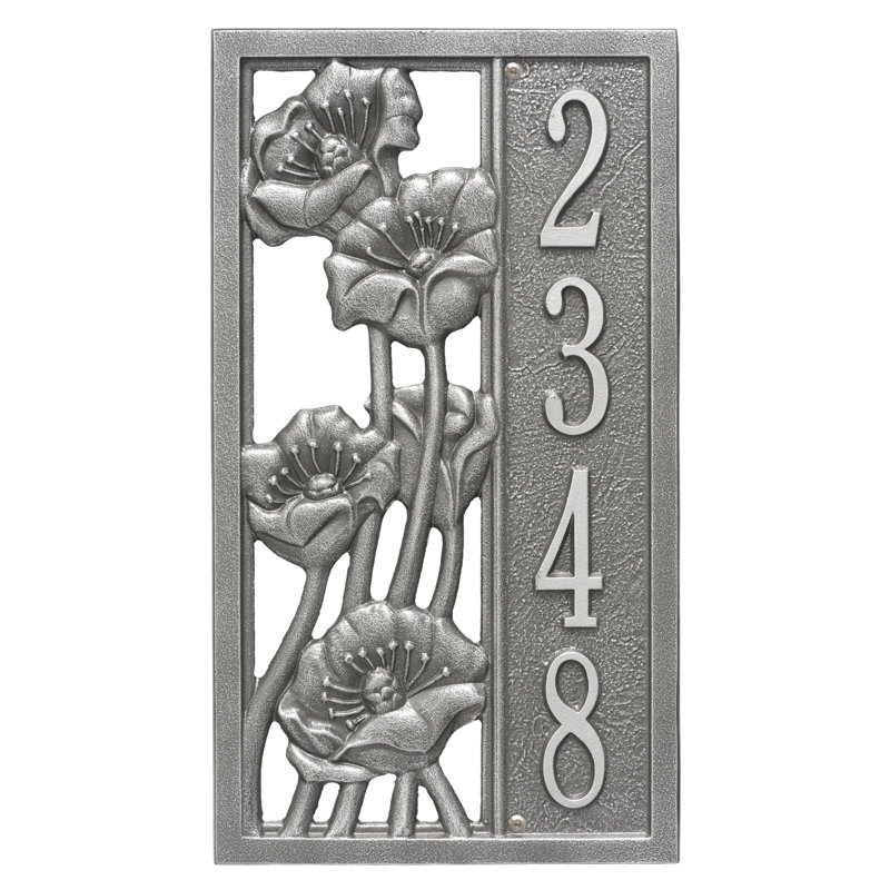 Personalized Flowering Poppies 1-Line Wall Address Plaque, Bronze Verdigris, Yes