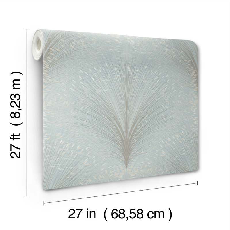 Papyrus Plume Floral Metallic Wallpaper Roll, Sky Blue