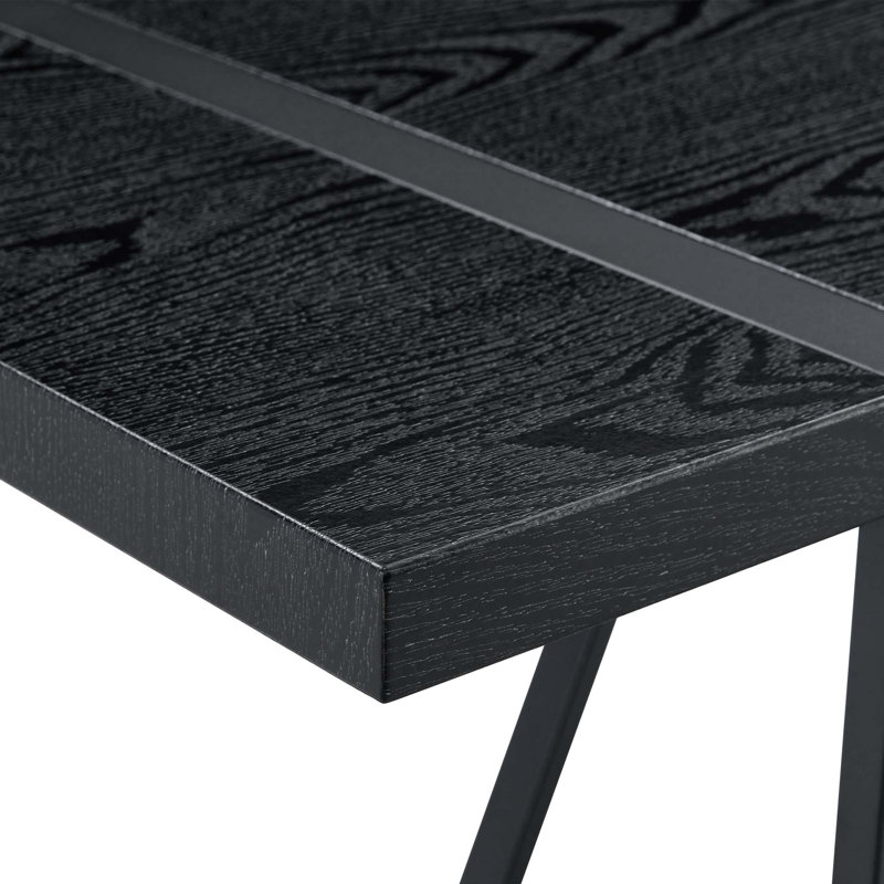 Table de salle à manger minimaliste rétro avec plateau en bois aggloméré texturé et pieds en métal