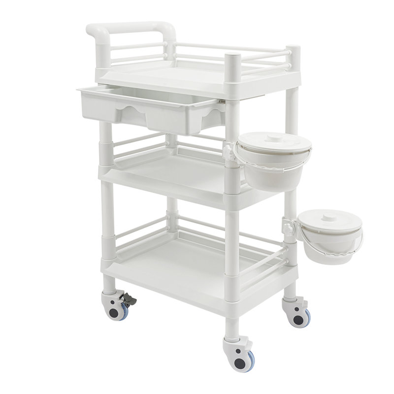 3 Tiers Movable Beauty Salon Storage Cart With Drawer and Wheels, White