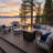25'' H x 32'' W Raelynn Outdoor Propane Fire Pit Table: Unique Fence Base, Marble Ceramic Tabletop, Glass Wind Guard, Lid, Hideaway Gas Tank Seat, 50,000 BTU-307125340