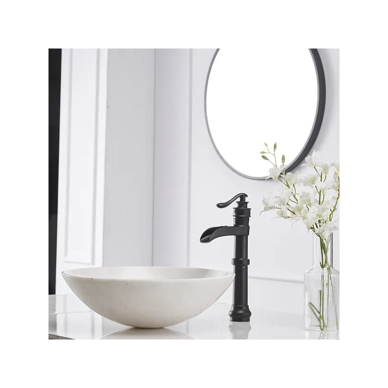 Waterfall Single Hole Single-Handle Vessel Bathroom Faucet With Pop-up Drain in Matte Black And Oil Rubbed Bronze