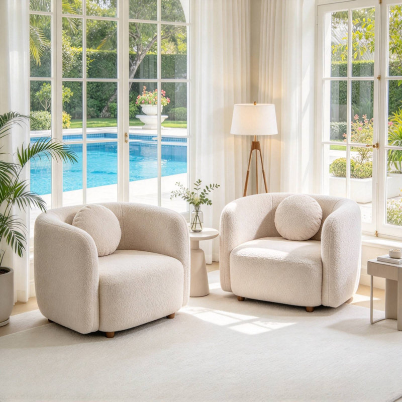 Ensemble de 2 fauteuils individuels en tissu bouclé, canapé minimaliste Japandi carré nuage, fauteuils d'appoint ergonomiques pour salon
