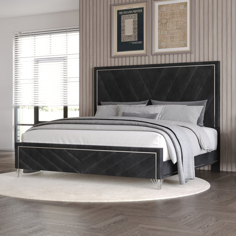 Holtzclaw Polyester Fabric Queen Panel Bed, Ebony, Queen
