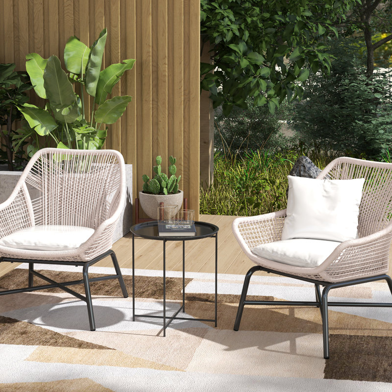 Round Metal Outdoor Side Table , 46cm cm W 46cm cm D, Black
