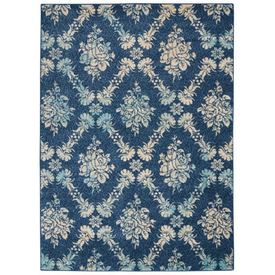 Tapis bleu marine à motif floral Deedra