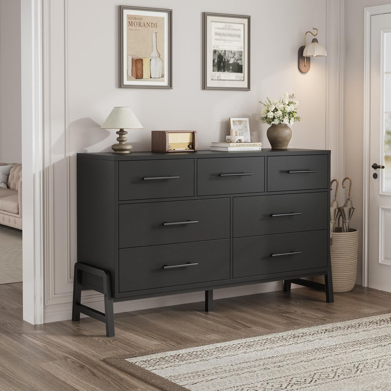 7-Drawer Dresser 52 Inch Wide, Freestanding Wooden Storage Chest,Large Bedroom Dresser with Drawers for Closet Organization, Living Room, Entryway