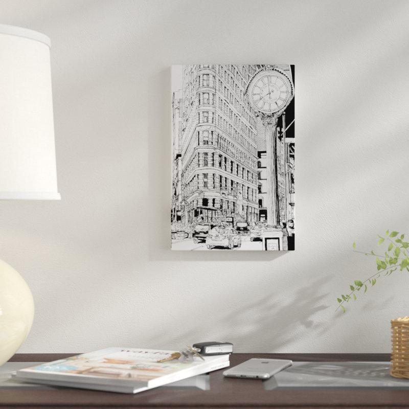 « b&w city scene vii », reproduction d’impression sur toile, H 18 po x l 12 po x P 1,5 po, Pas de tapis, Toile tendue