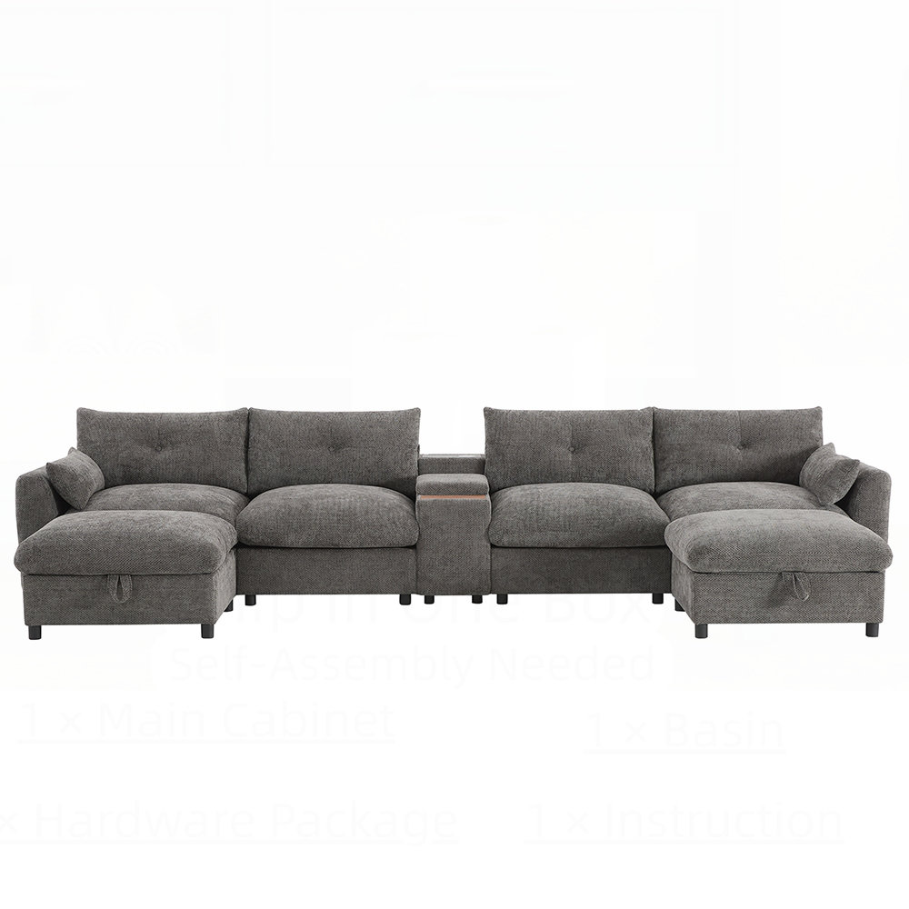 Latitude Run® Modular Sectional Sofa with Movable Storage Ottoman and ...