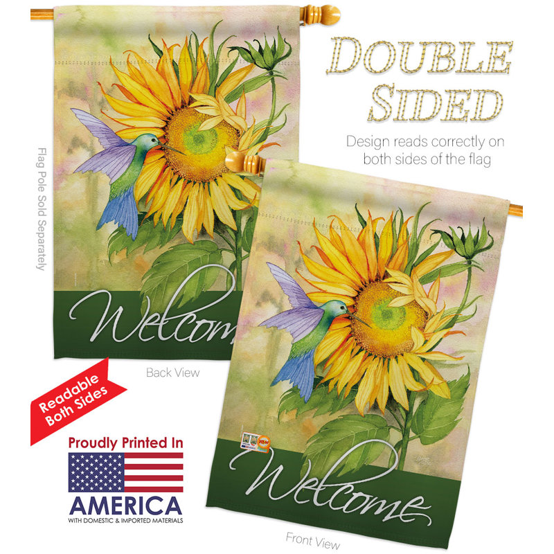 Drapeau de maison tournesol et colibri en polyester 40 po x 28 po