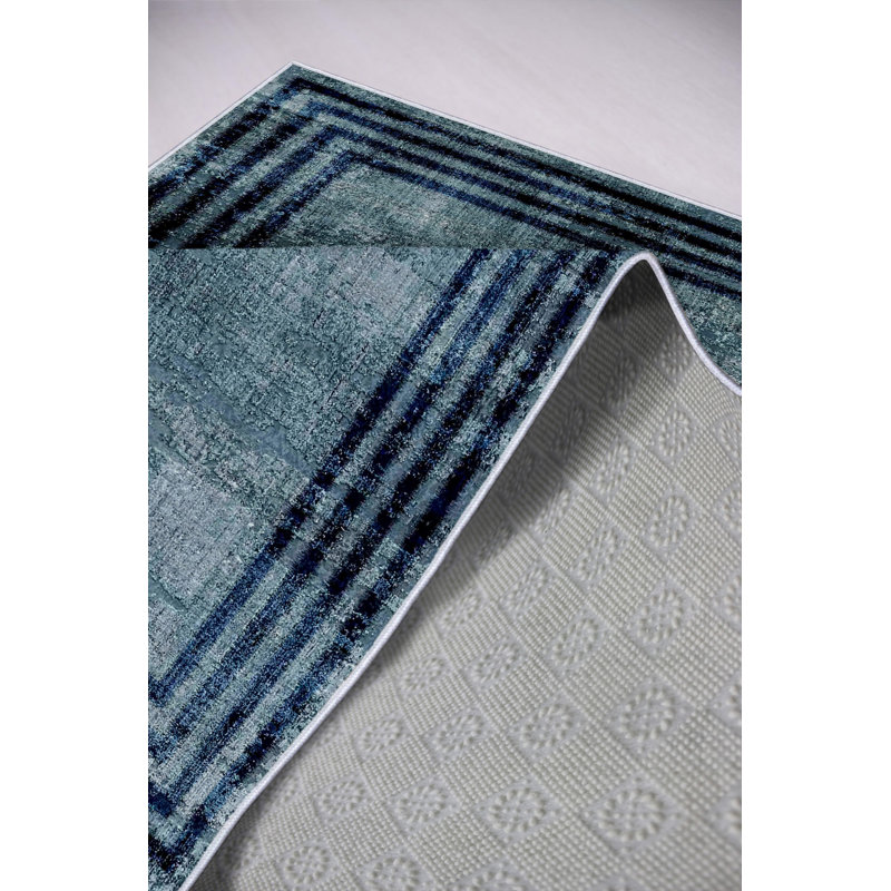 Eco-Friendly Hall Carpet, 100% Polyester, 31.5 x 59.1 inches | Antibacterial, Non-Slip PVC Dot Underside, 0.16 in Pile Height | Machine Washable, Digital Printed Blue Design | Perfect for Living Room & Entryway Decor