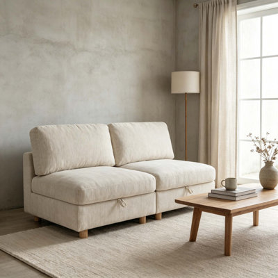 Modular Convertible 2-Seater Sectional Sofa with Hidden Storage, Multifunctional Fabric Folding Couch