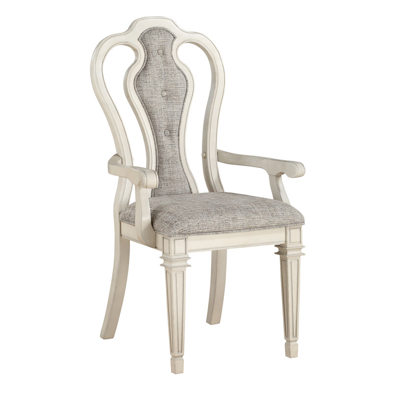 Chaise rembourrée avec dossier à accoudoirs gris Queen Anne