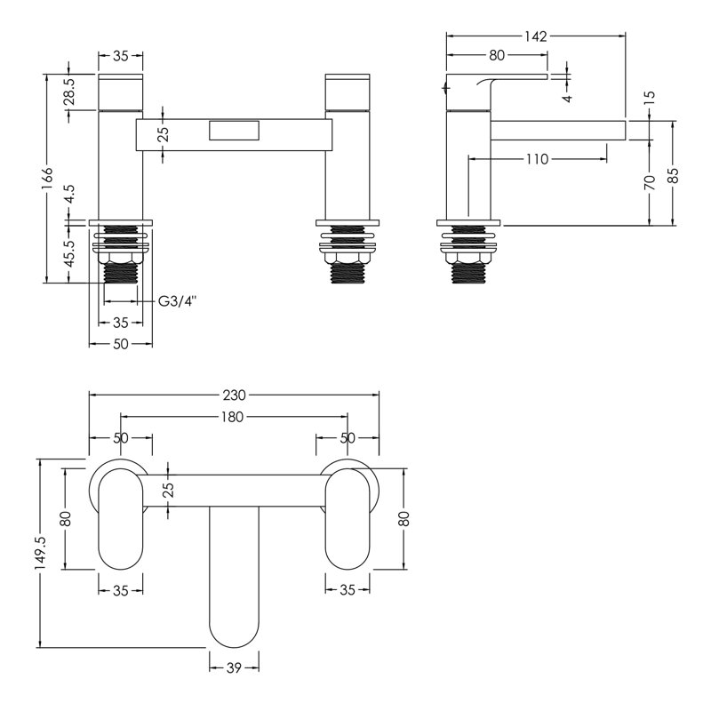 Binsey 2 Handle Deck Freestanding Tub Filler Bath Filler