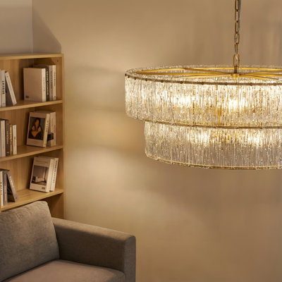 5/8 Light Gold 2-tiered Glass Adjustable Chandelier