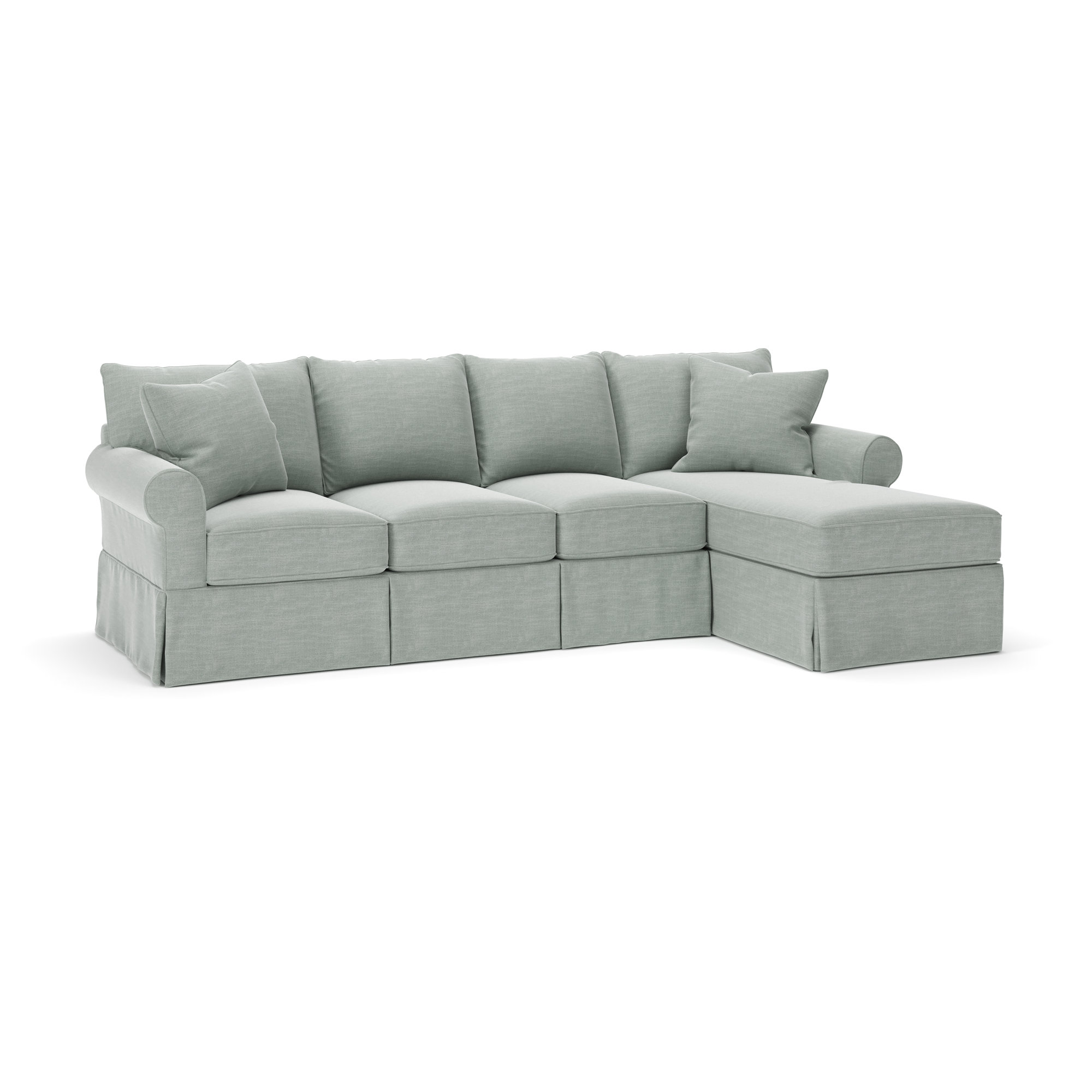 Amari Slipcovered Sectional with Sleeper Sofa, Conversation Capri Basketweave, Right Hand Facing