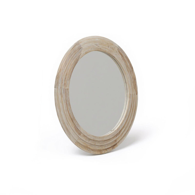 70cm Wooden Mirror, Round, Whitewash