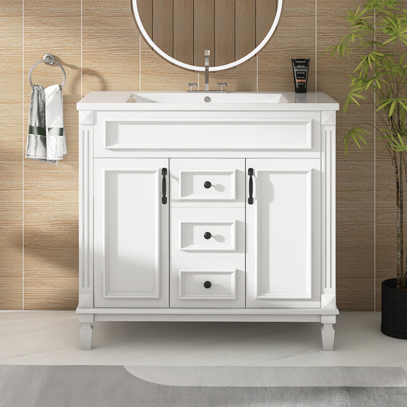 36'' Freestanding Bathroom Vanity With Resin Sink, White