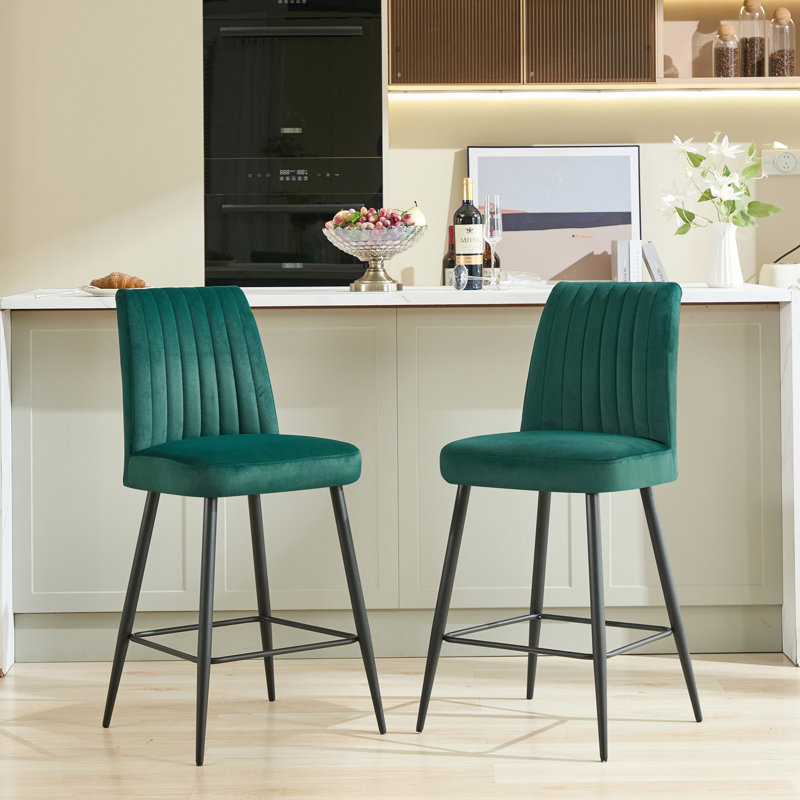 Chaises de bar en velours de style contemporain pour 2 personnes avec pieds en fer réglables pour un usage domestique, Green