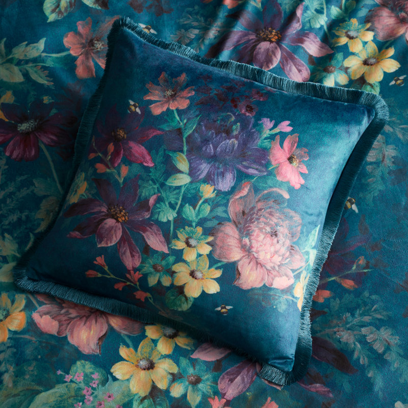 Floral Teal/Pink/Purple Square Throw, Cushion Cover Only - No Insert