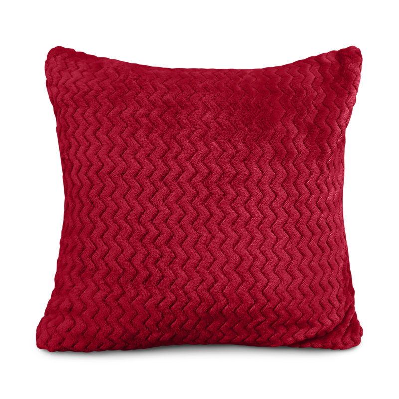 Moneeba Snug Soft Chevron Patterned Mink Moda Plush Cushion, 43cm x 43cm, Red