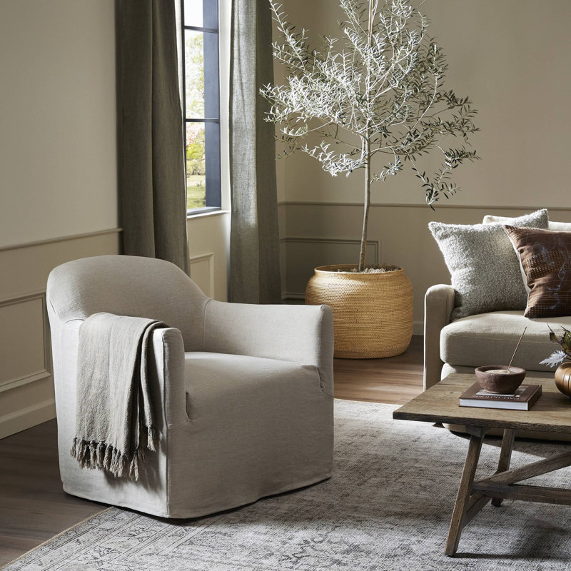Lowell Slipcover Swivel Chair, Cream Linen