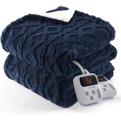 Heated Throw Blanket - Thick Tufted Sherpa Electric Blanket Throw with 10 Heating Levels and 10 Time Settings, ETL Certified Machine Washable Fast Heating Blanket Throw