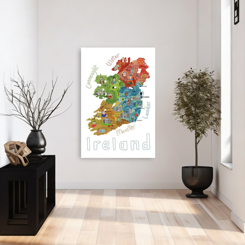 «Whimsical Ireland Map Whimsical Abstract Contemporary City Landscape», reproduction d'art mural, H 48 po x l 32 po