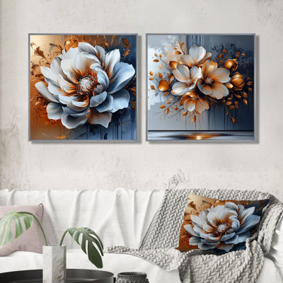 «Transitional Bloom of Golden Abstract Flower I», art mural floral abstrait, art mural traditionnel sur toile 2 pièces