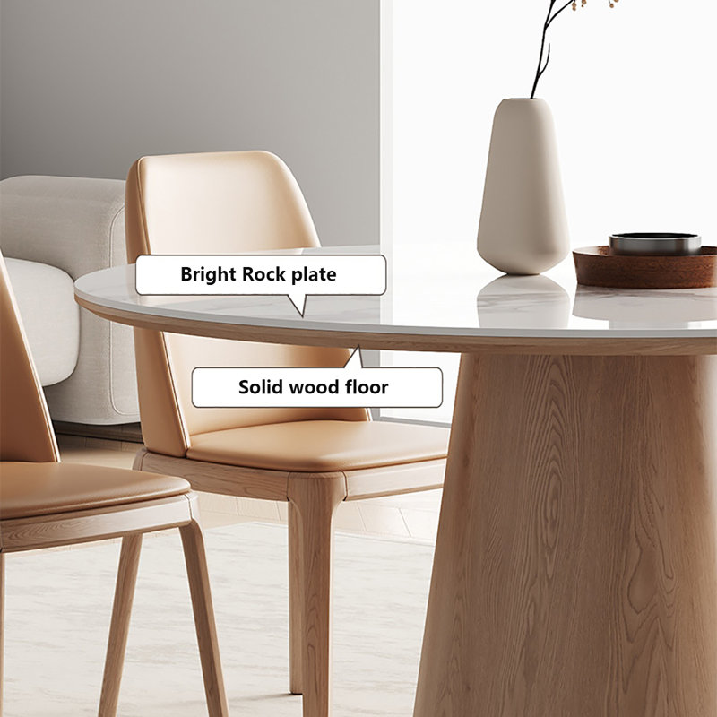 Modern Round Dining Table with Glossy Rock Top, 29.5"H x 39.4"L x 39.4"W