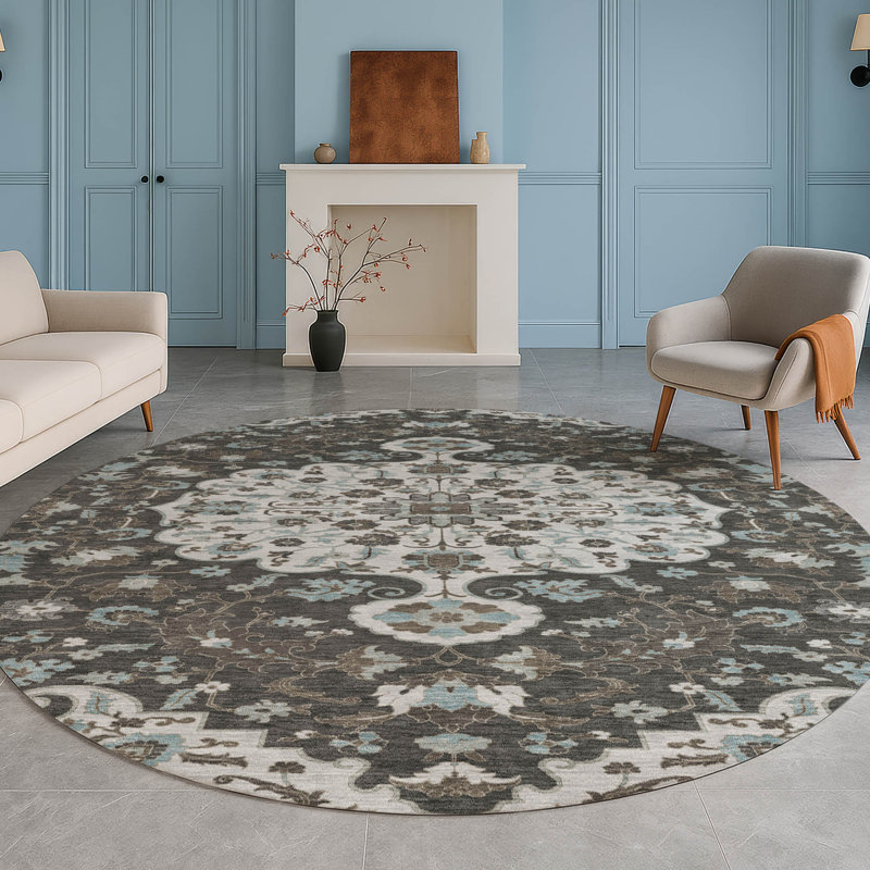 Machine Washable Indoor/Outdoor Chantille ACN2463 Traditional Rug, Silver, 8' Round