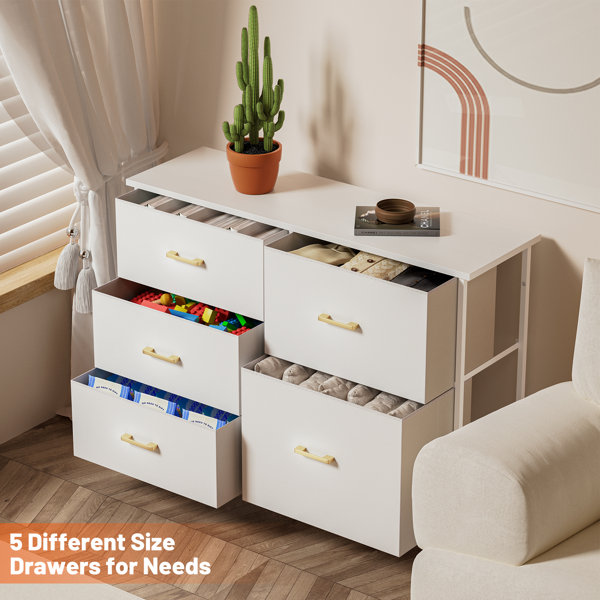 Nyima Dresser for Bedroom with 10 Drawers, Tall White Dresser Organizer with Wood Top & Leather Front Mercer41