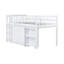 Lit mezzanine simple avec bureau coulissant, tiroir de rangement et tablette, structure en bois d'hévéa, barrières de sécurité et échelle, blanc-629997054