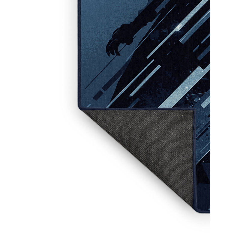 Soft Plush Durr Shadowblade Assassin Sleek & Chic Modern Area Rug in Gray – Navy Binding, 8x12