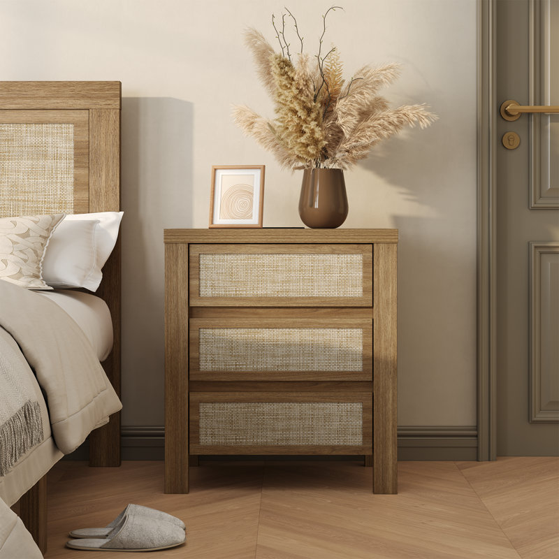 Retro Minimalism 3-drawer Nightstand With Charging Station