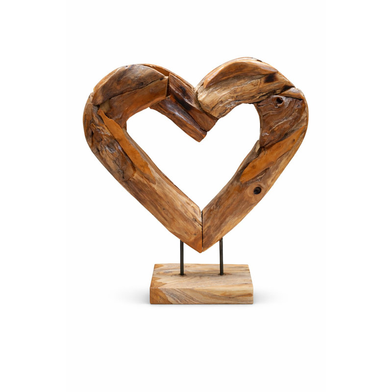 Small Teak Heart On Stand