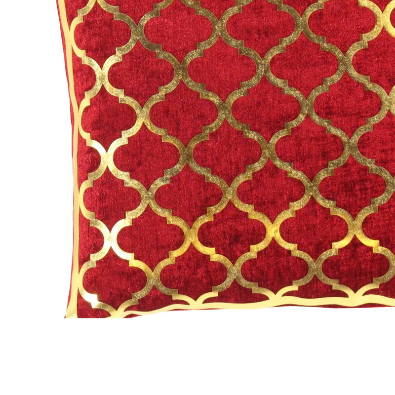 Moroccan Square Pillow Cover & Insert, Red/Gold Geometric