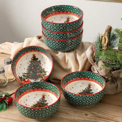 Ensemble de bols à céréales de Noël, ensemble de 6 bols à soupe pour la cuisine, ensemble de bols pour riz, avoine, dessert, lave-vaisselle et micro-ondes