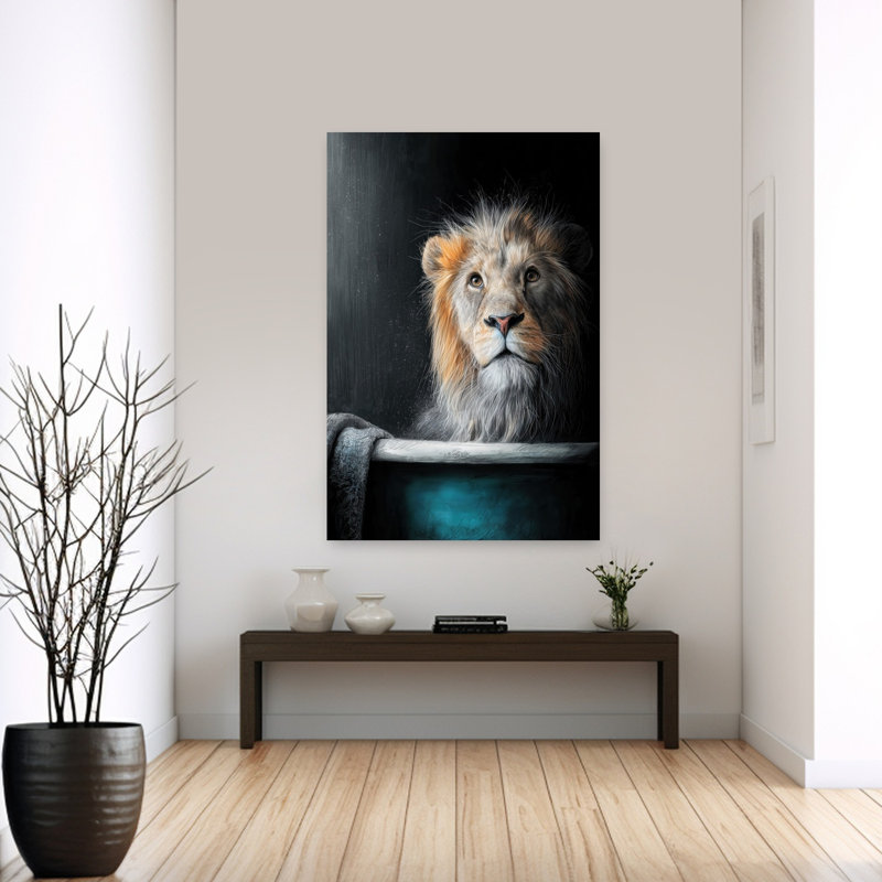Lion In Bathtube 6 by Justyna Jaszke - Wrapped Canvas Print, 152.4 cm H x 101.6 cm W